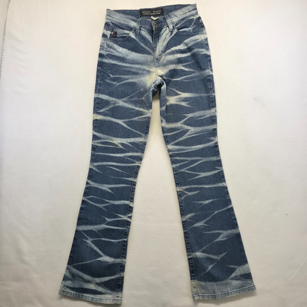 Vintage Guess Women's Spider Web Bleach Denim Jeans Size 28 (26X31) Made ITALY